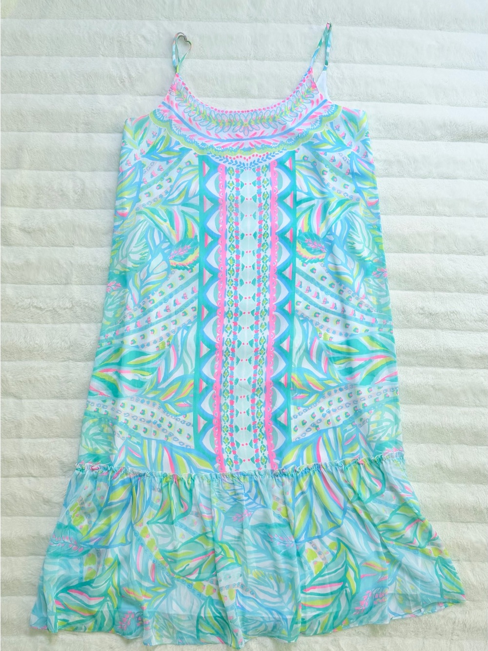 Lilly Pulitzer Winni Maxi/Midi Dress Maraca My World Tropical Print Ruffle L - Picture 2 of 11
